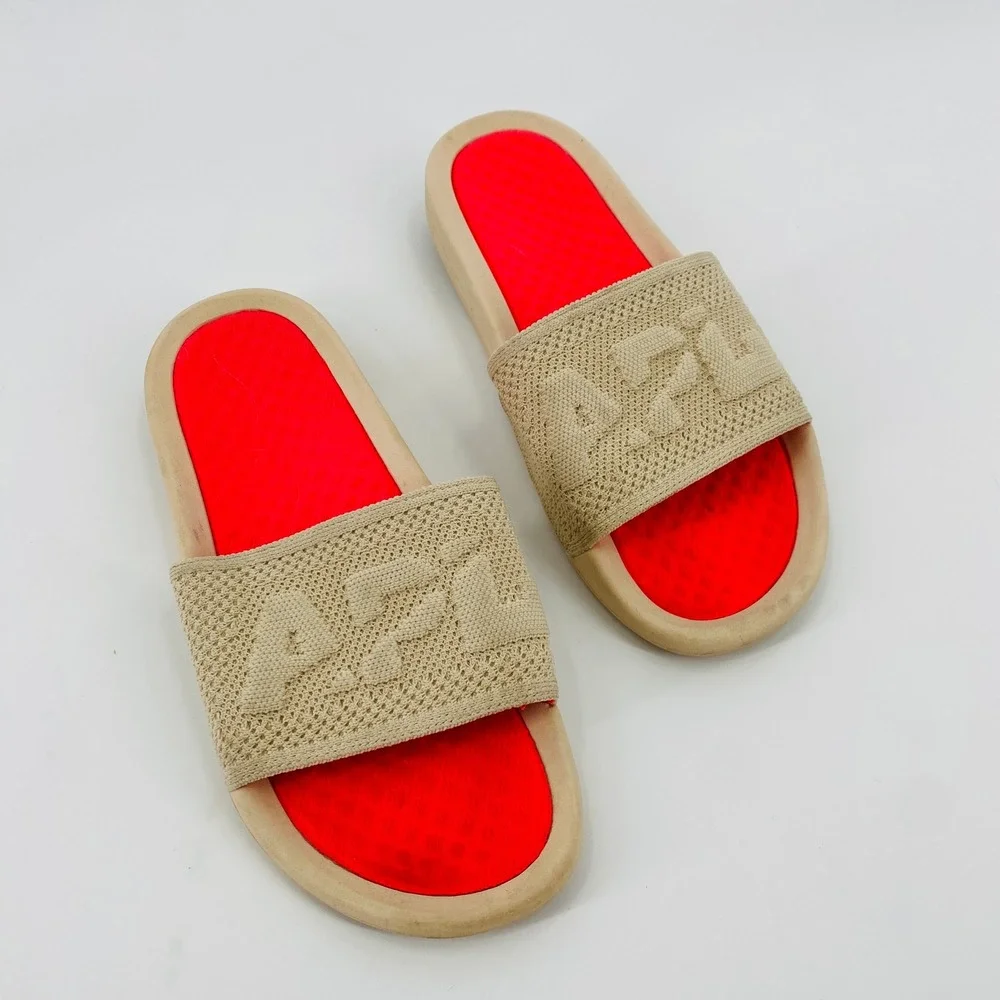 APL TechLoom Slide Womens 7 Beige Neon Pink Athletic Knit Sandals